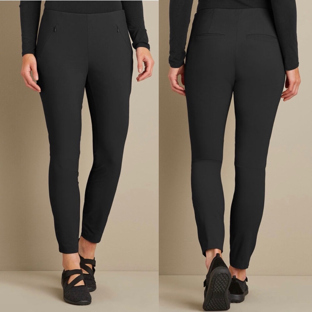 Duluth Trading Flexcellent Skinny Leg Ankle Pants Size 14 DWR Finish Stretch Blk